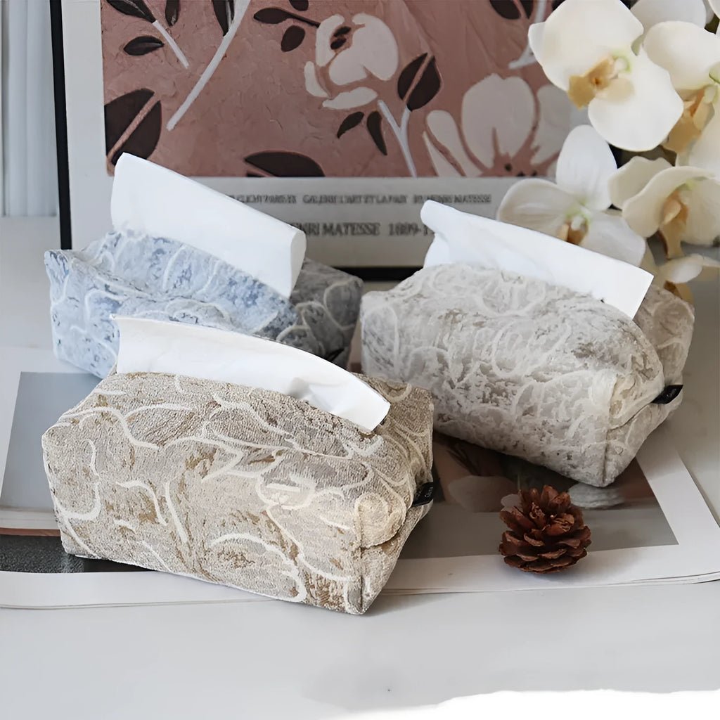 Chinese style cotton fabric tissue box cover in rose pattern for living room decor