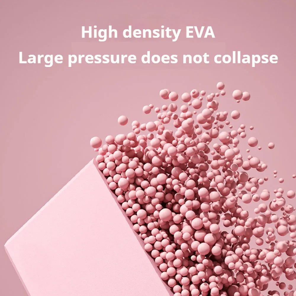 EVA foam yoga blocks in four colours showing hexagonal facets and ridge grip details