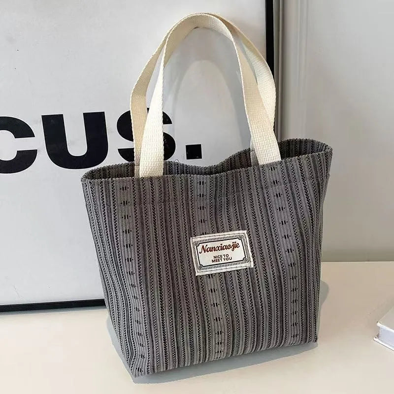 Japanese style corduroy handbag in dark brown, gray, or ivory white with large capacity for daily use