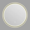 Round smart bathroom mirror with black aluminum alloy frame and LED light in white warm and neutral modes