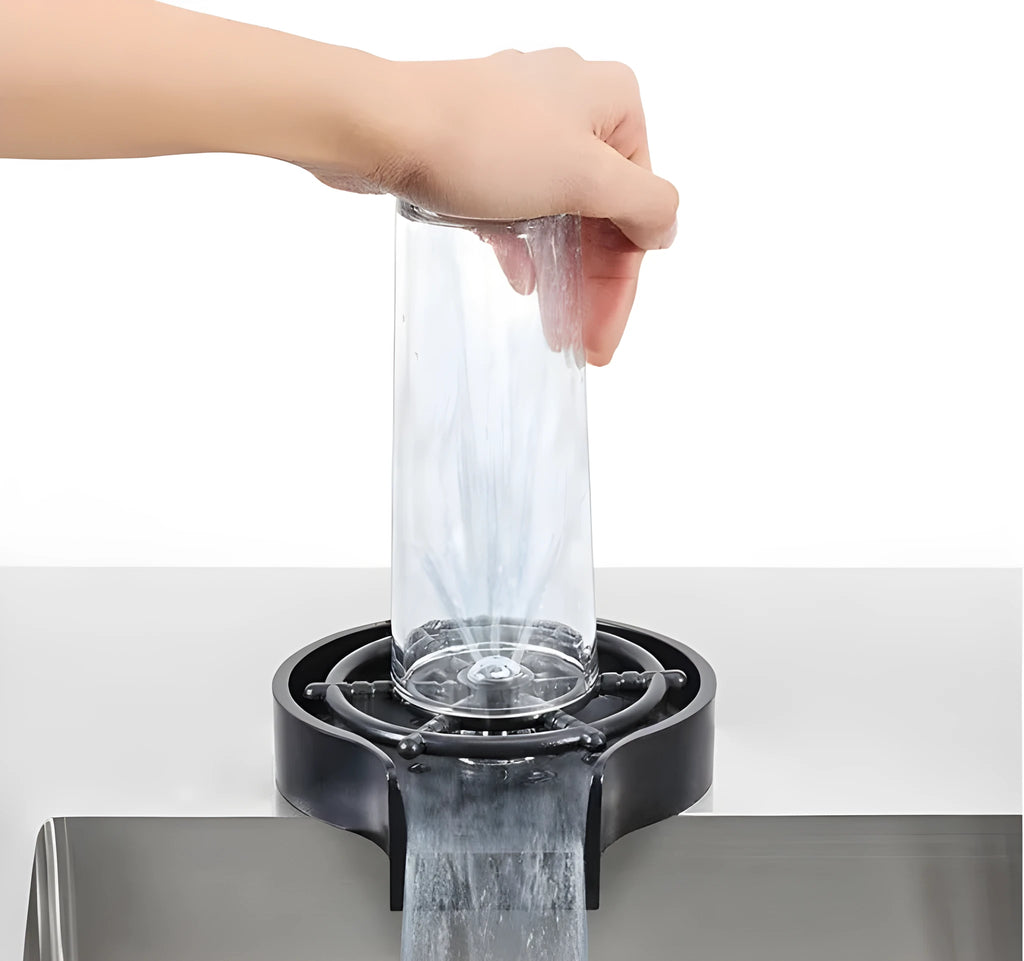 Stainless steel high-pressure glass washer with black ABS base and copper hose