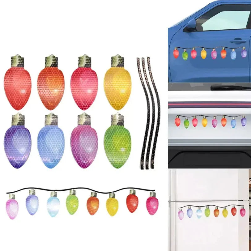 Christmas magnetic reflective light bulb set with 24 bulb ornaments and 12 wire pieces for car and refrigerator decoration