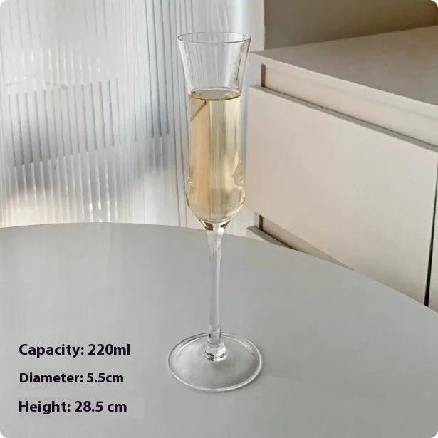 French champagne glass goblet or flute in clear glass, one of seven style variations