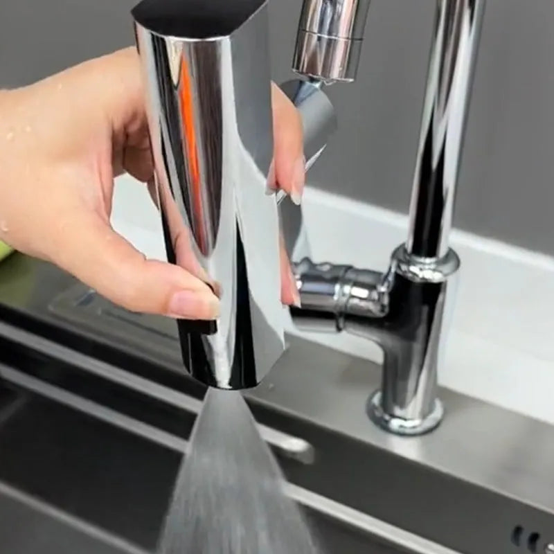 Kitchen faucet waterfall outlet connector with 360-degree swivel, ABS and copper body, Black or Silver finish.