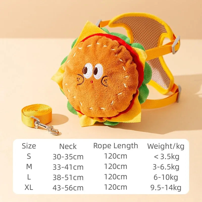 Cartoon hamburger design adjustable escape-proof vest leash for a dog