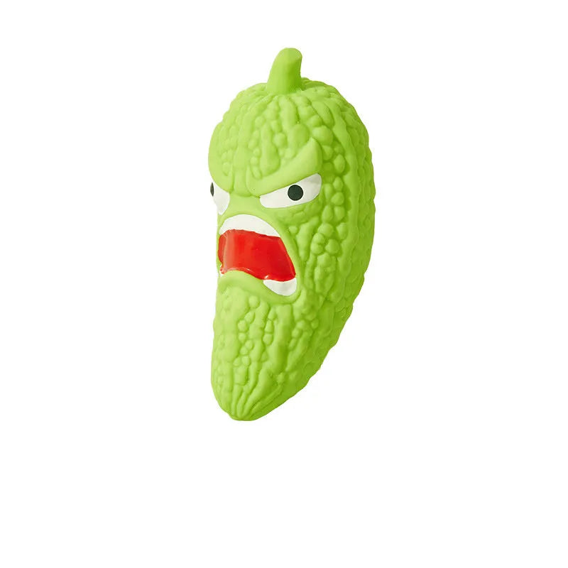Bitter gourd and chilli shaped dog toys with textured surfaces for chewing and teeth cleaning