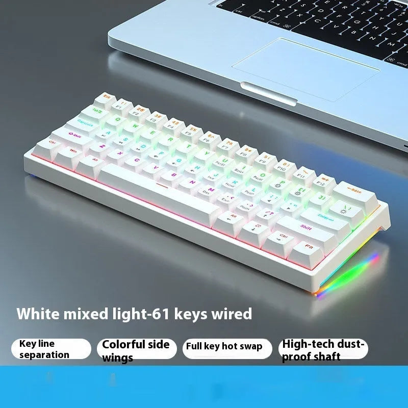 Small bluish black mechanical keyboard with 61 keys and hot-swap switch sockets