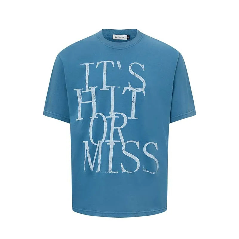 Men's American retro letter print t-shirt in loose fit cotton blend fabric