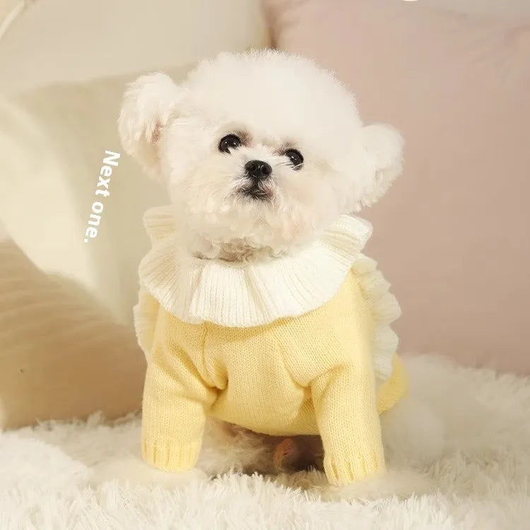 Yellow XINGX and fairy dress style autumn pet puppy sweaters for small dogs with acrylic fabric