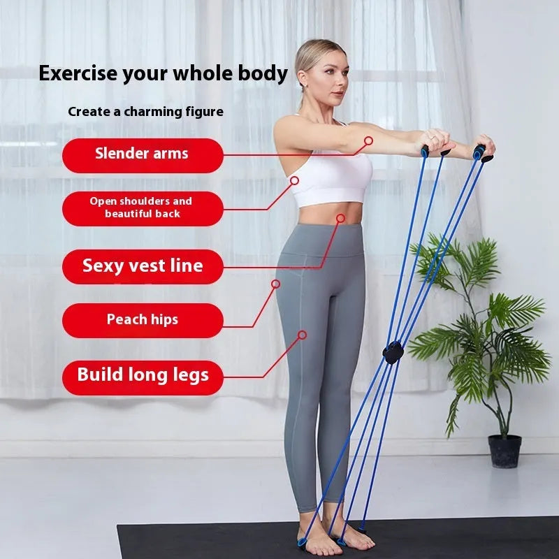 Blue eight character shoulder puller resistance band with cross tension device for female fitness