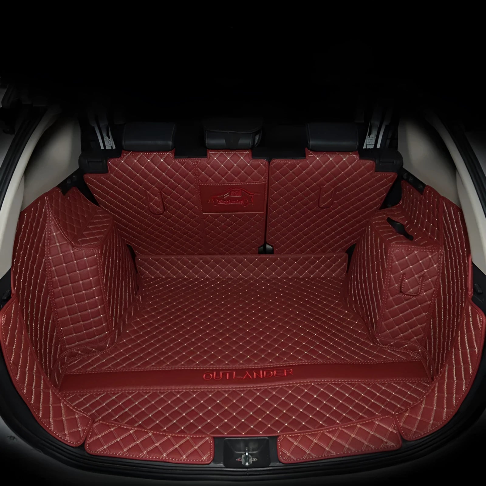 Mitsubishi Outlander 3D boot liner with raised edges in a wine red colour.