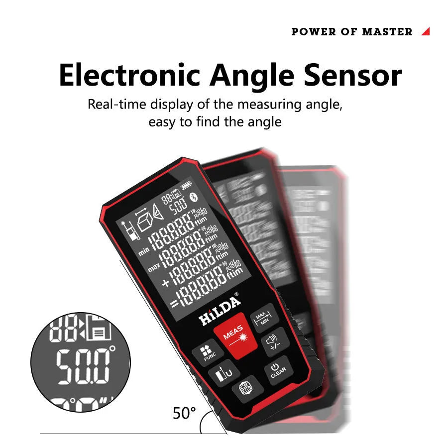Handheld laser rangefinder device for distance measurement up to 120 metres