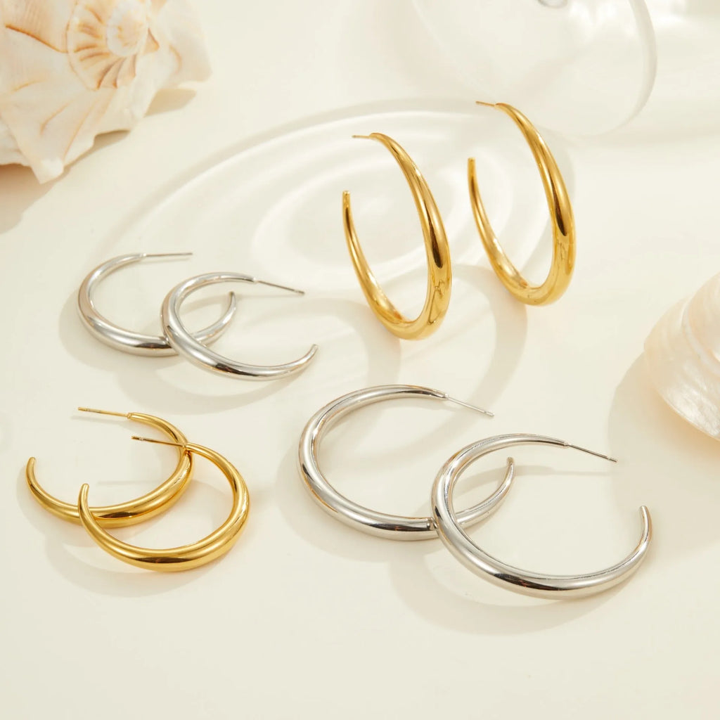 Titanium steel geometric circular hoop earrings with 18K gold plating in large or small sizes