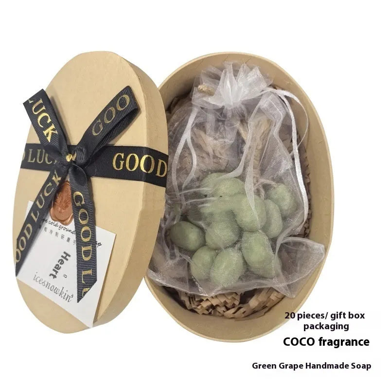 Grape handmade soap bar 120g in packaging with black grape, green grape, purple grape and litchi options