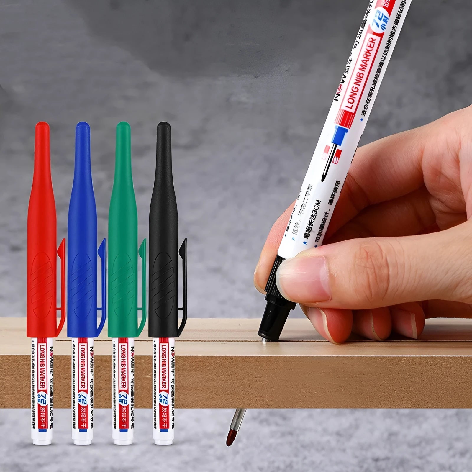 Woodworking oil marker pen with quick-drying ink in black, red, blue, and green colours