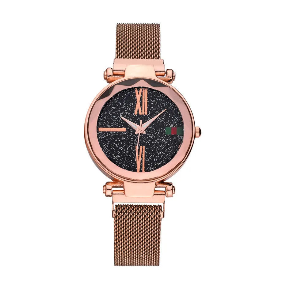 Ladies magnet watch band with round 32mm alloy case and stainless steel strap in six colour options