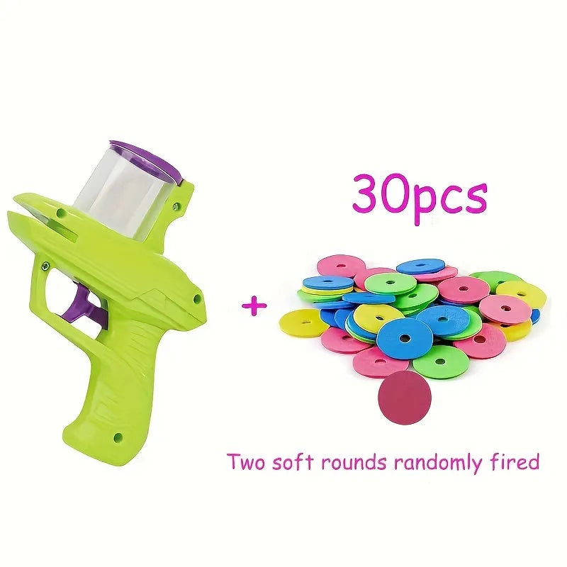 Green or purple durable plastic battery-free cat toy launcher with foam discs for interactive play