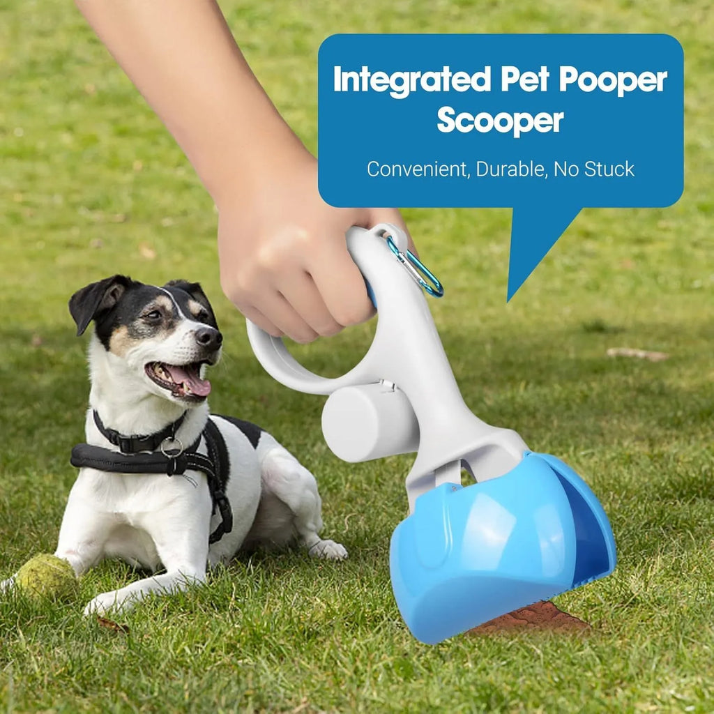 ABS plastic pet pooper scooper with integrated trash bag holder in multiple colours