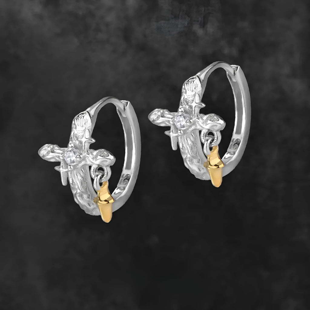 925 silver XINGX cross earrings with white gold colour finish and geometric design