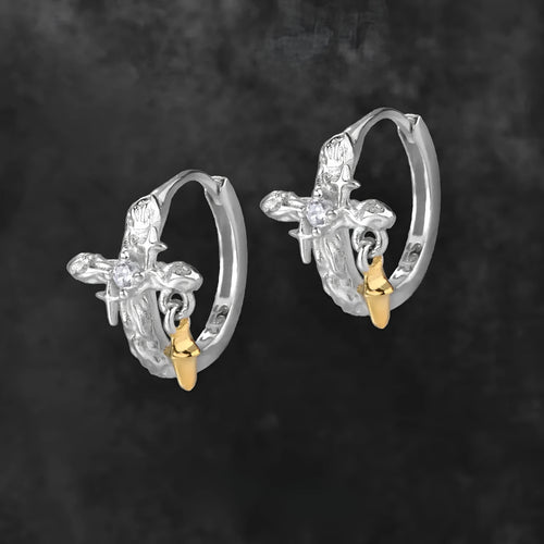925 silver XINGX cross earrings with white gold colour finish and geometric design