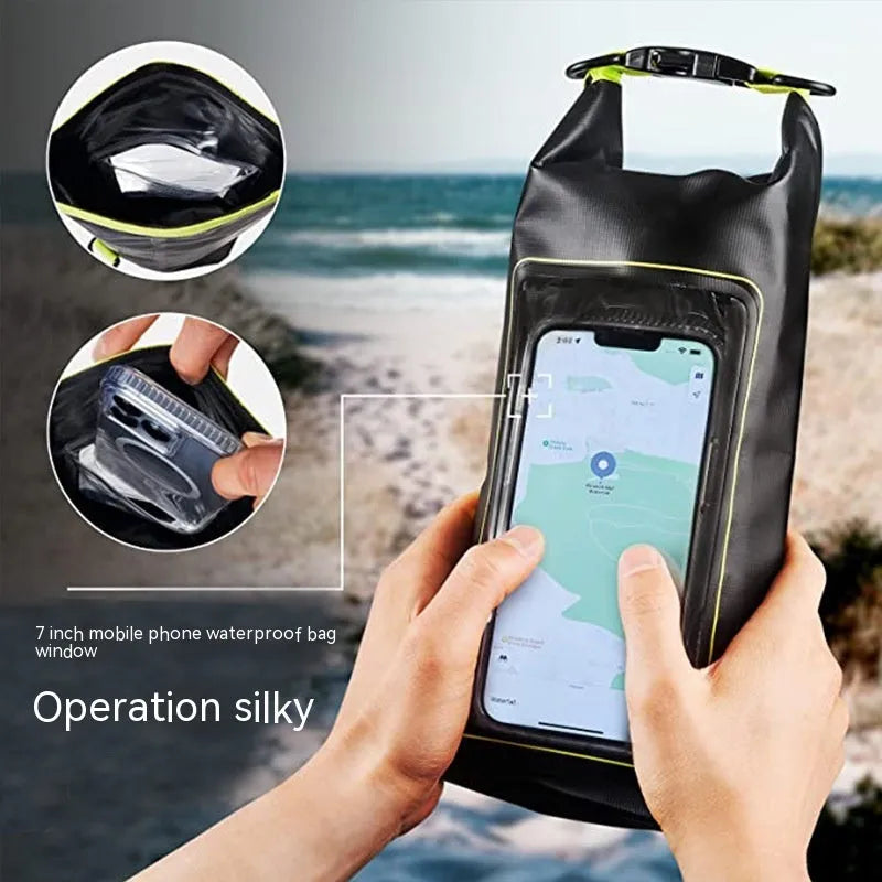 2L waterproof crossbody phone bag made of 500D PVC mesh in black for swimming and diving