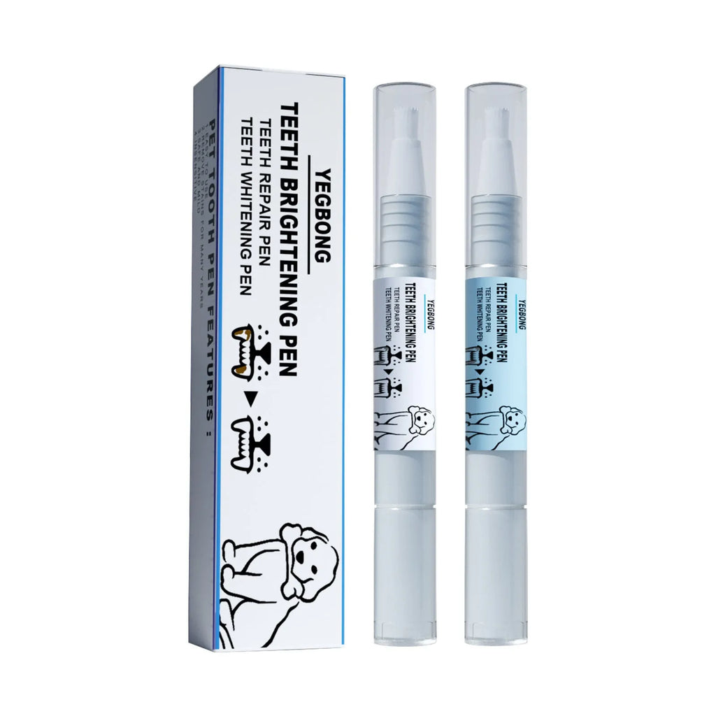 Pet teeth whitening pen and dental brush kit for dog and cat tartar removal.