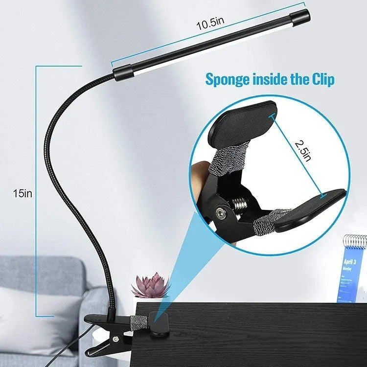 Black or white USB LED desk lamp with eye protection feature measuring 26 cm length