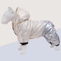 Green pink and white cotton-padded waterproof dog coat with four-legged design in sizes S to 3XL