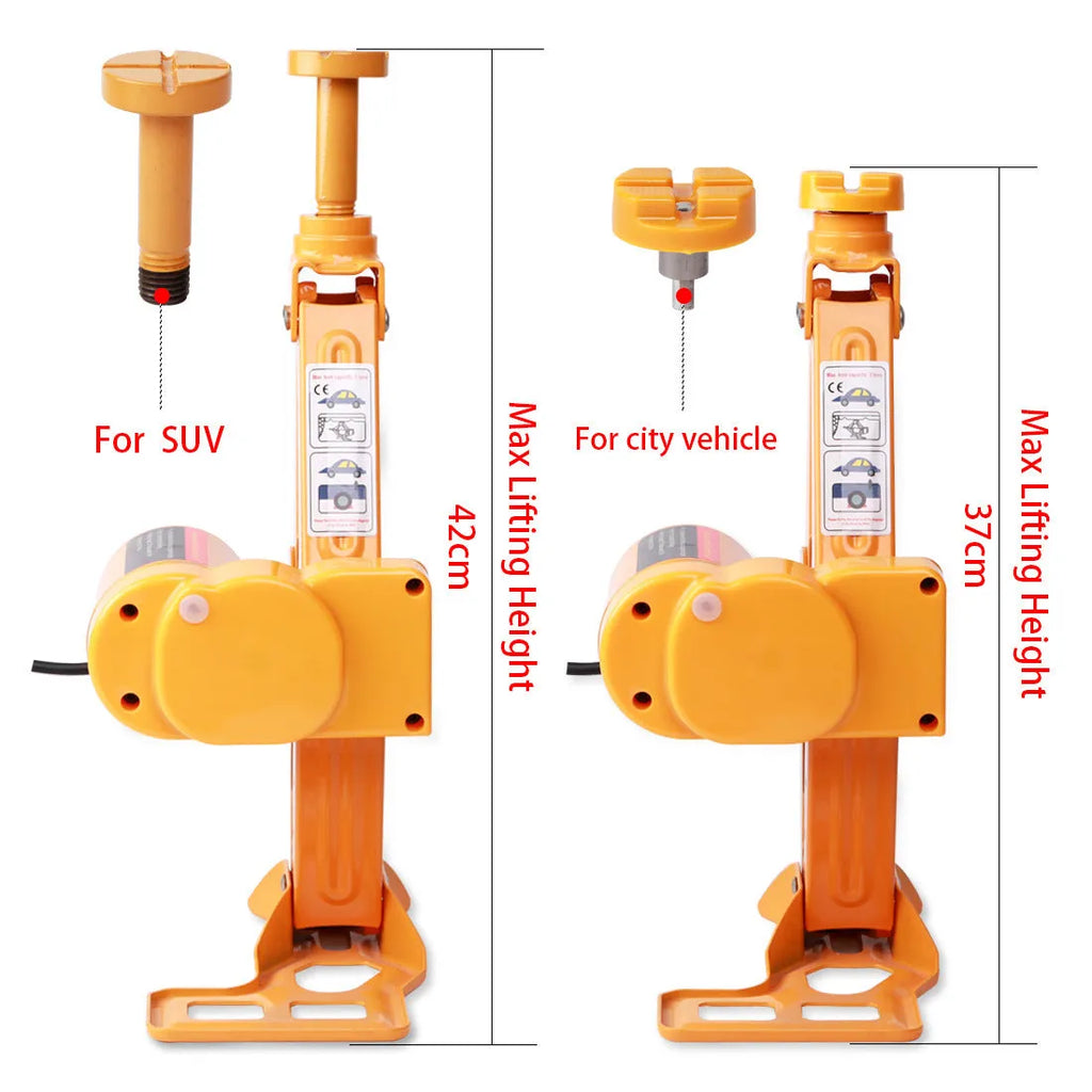 Yellow steel electric car jack and wrench set for vehicle tyre changes