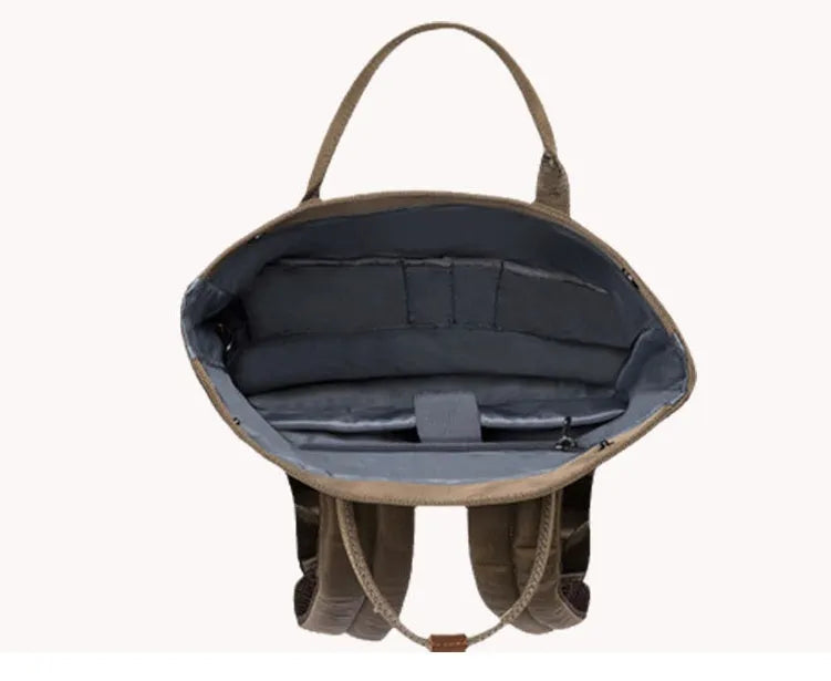 Casual polyester backpack in black dark grey or green with computer pocket and cover opening