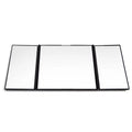 Silver folding car makeup mirror shown closed at 15.5 cm wide, suitable for mounting on a car visor.