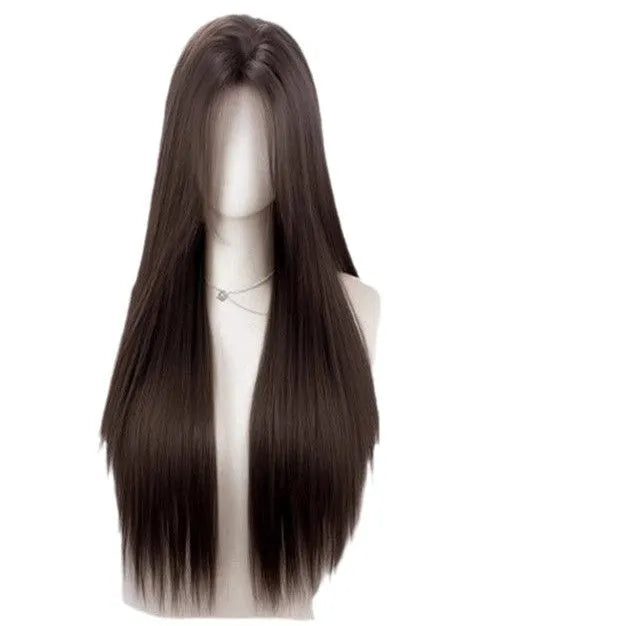 Forehead lace full-head wig in natural black straight style with hairnet and styling accessories