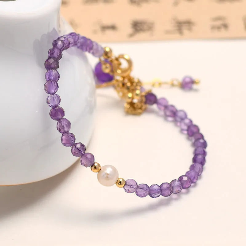 Women's amethyst crystal bracelet with diamond-shaped beads and silver electroplated Chinese style design