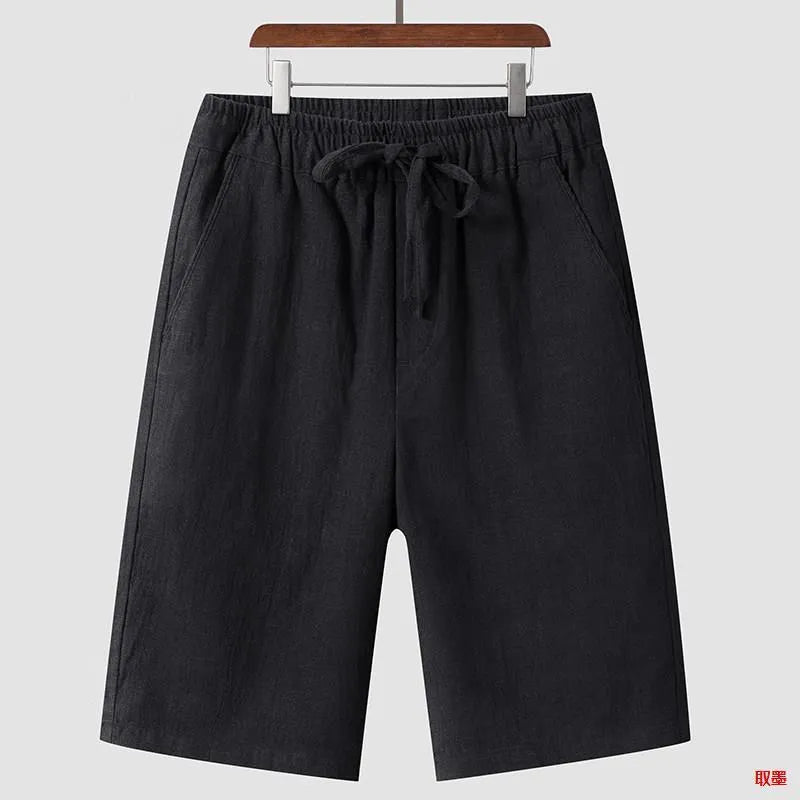 Men's loose-fit linen shorts in cropped length with elastic waistband
