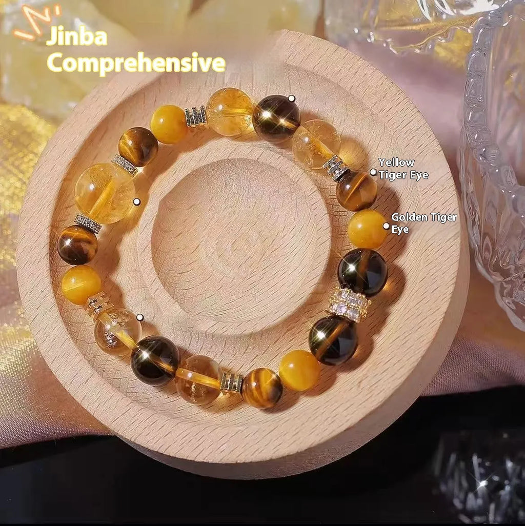 Women's natural yellow tower crystal string beads bracelet with 10mm artificial crystal beads