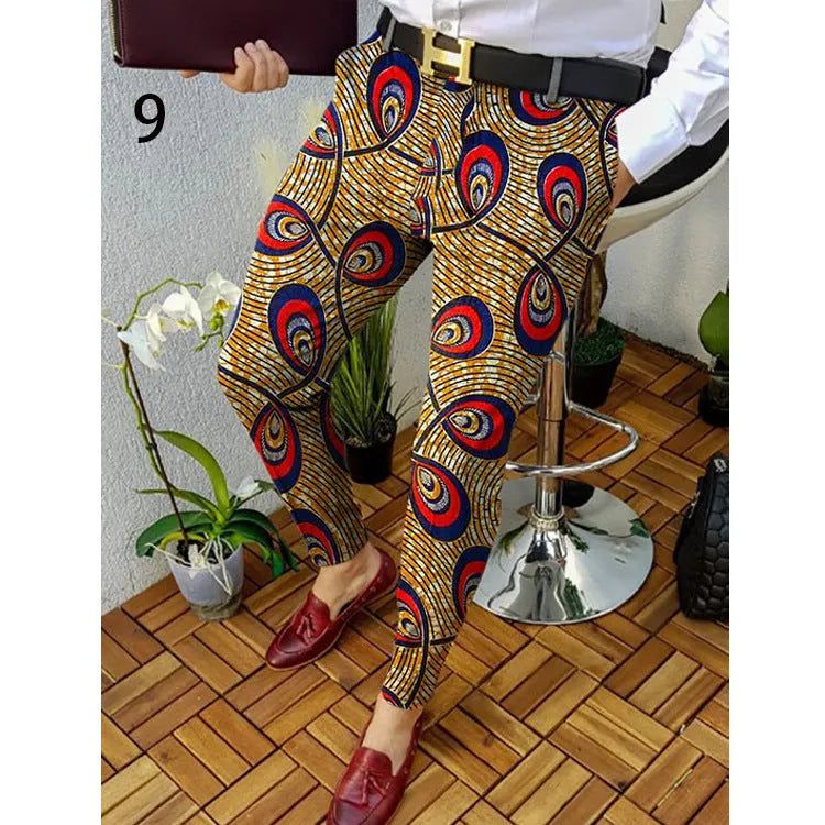 Men's slim-fit plaid casual trousers with 3D printed design in RKKZ49 colour