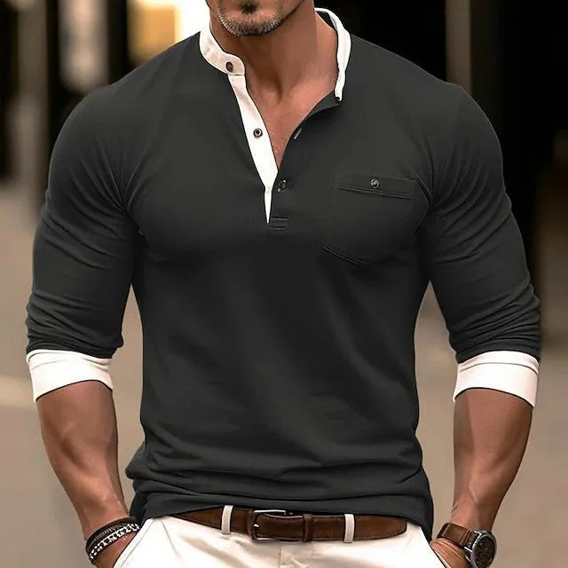 Men's long sleeve cotton t-shirt in solid colour with round neck available in six colours including black, green, navy blue