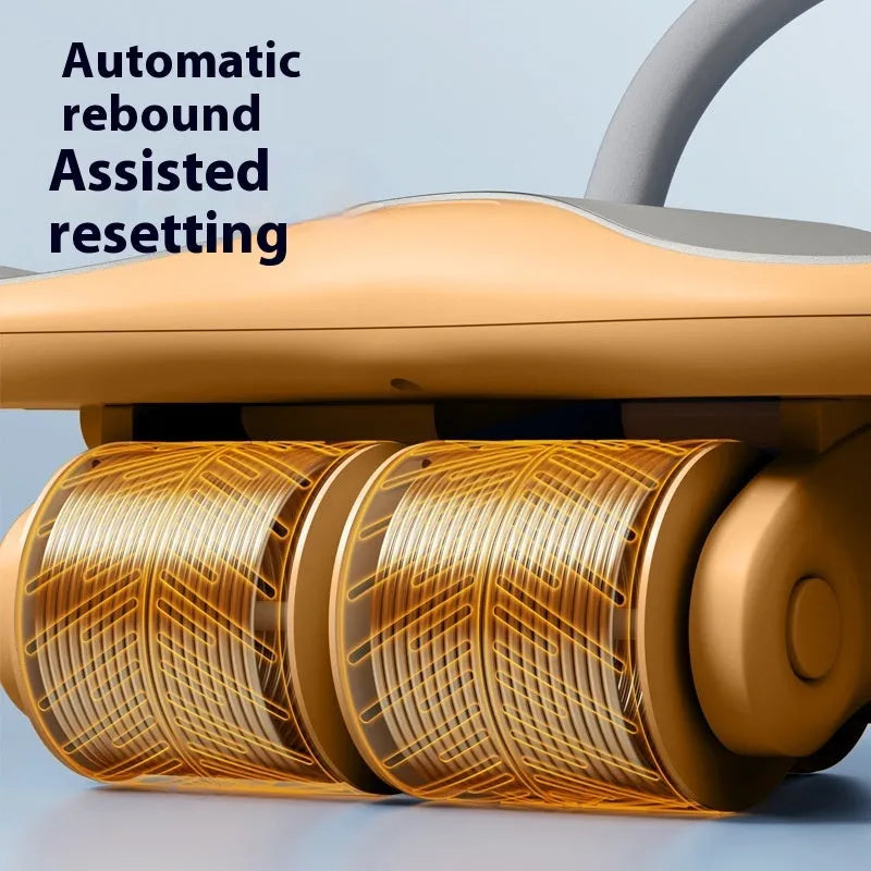 Three-wheel abdominal fitness equipment with automatic rebound in black colour with included knee pad