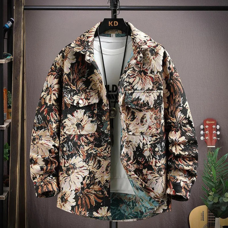Casual lapel shirt coat in a colour-coded option like blue or black, showing long sleeves and straight hem.