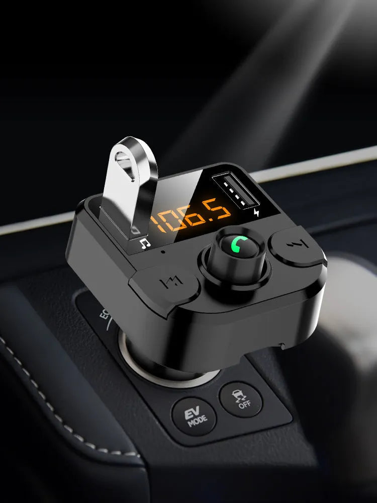Black car MP3 Bluetooth player with cigarette lighter plug and display screen