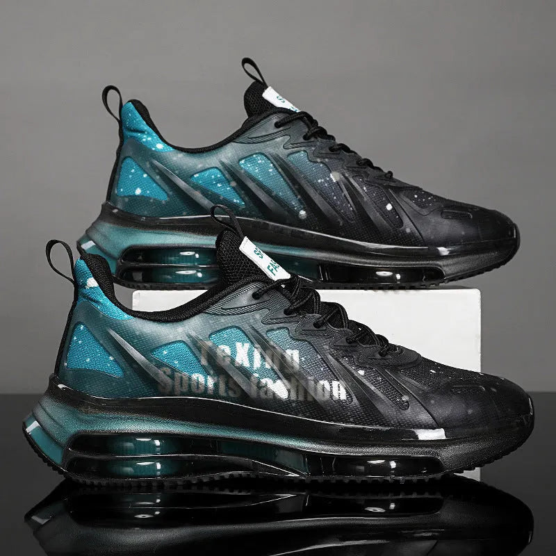 Men's height-increasing platform casual shoes with mesh upper and 3-5cm platform sole in black green colour