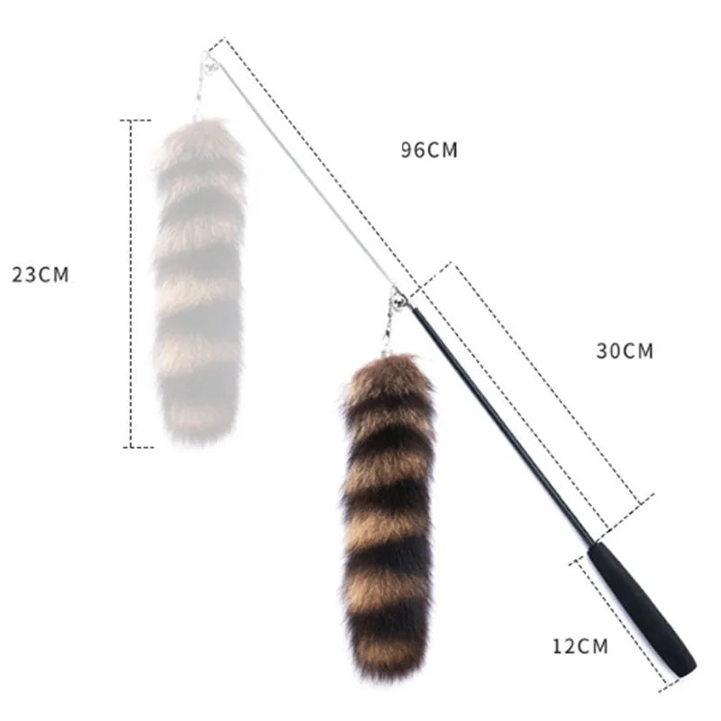 Black cat toy wand with long elastic string for interactive play with kittens and adult cats