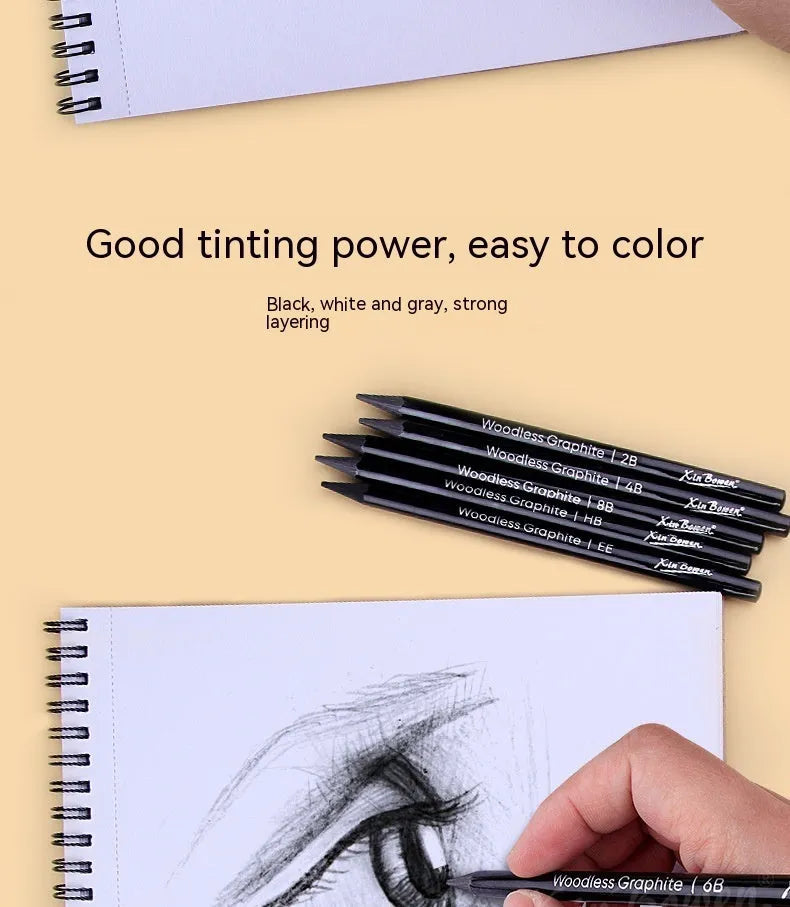 Set of six graphite sketching pencils in grades HB, 2B, 4B, 6B, 8B, and EE.