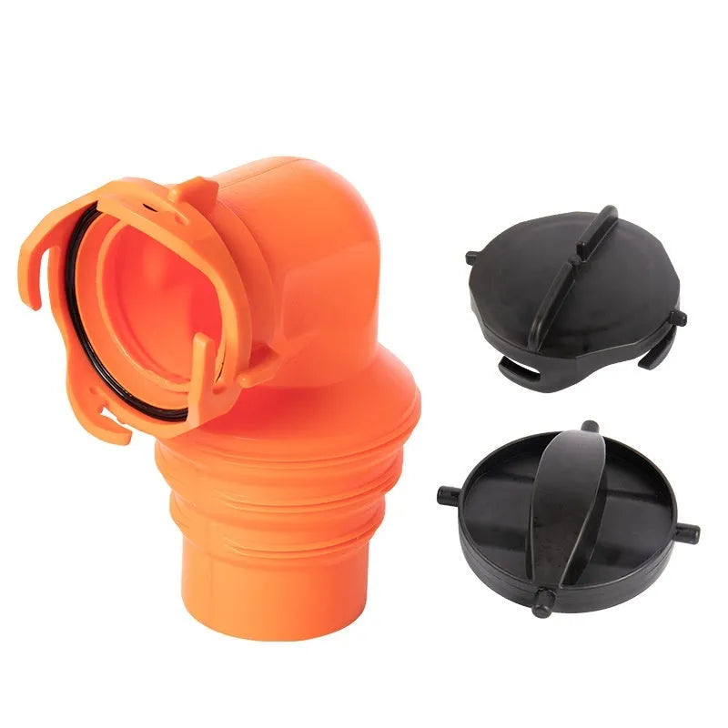 90-degree rotary elbow joint for sewage hose, shown in PP and TPE material options for motorhome waste.