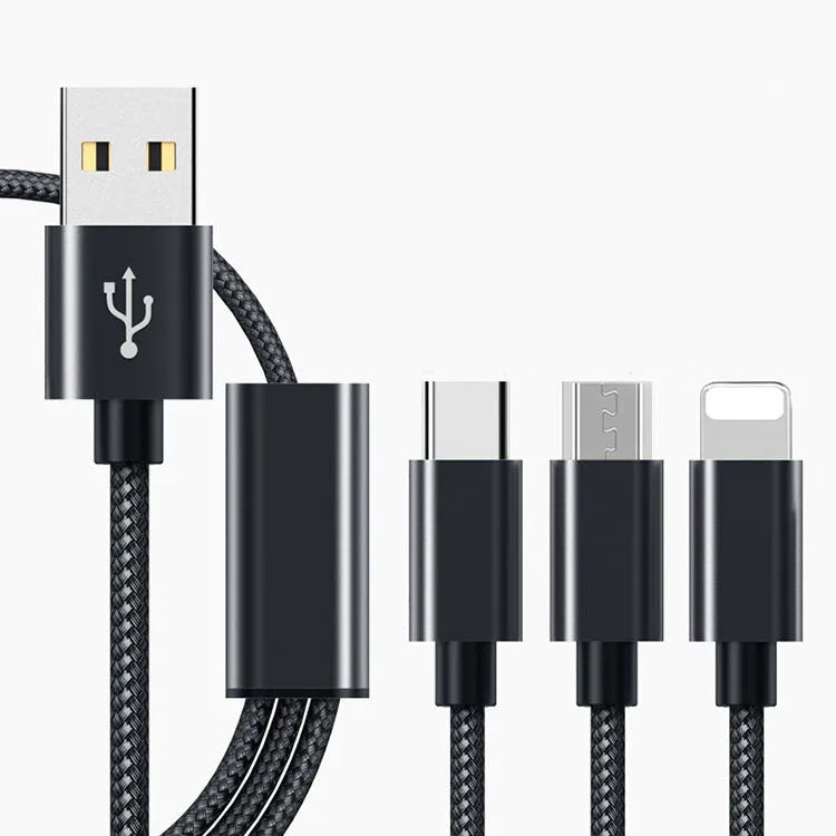Three-in-one Micro USB charging cable with 1.2 metre length in multiple colour options