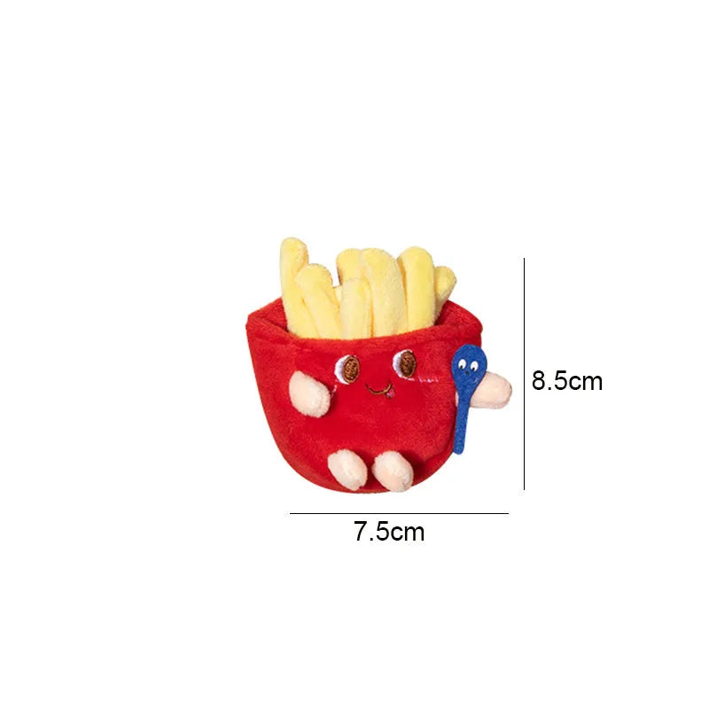 Soft cat teething toy with hamburger and chicken leg designs for kitten chewing