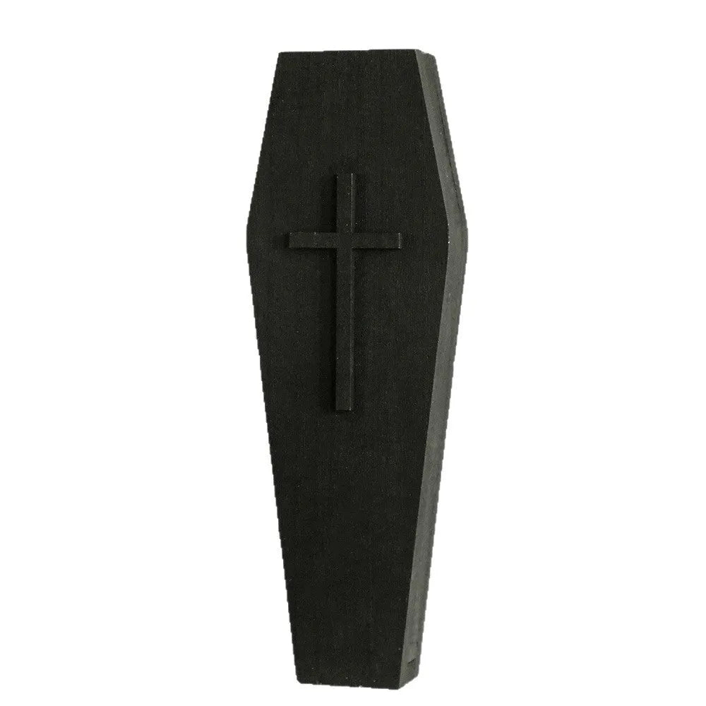 Wooden cross-shaped wall shelf with small vase holders in black, brown, or white wash finish.