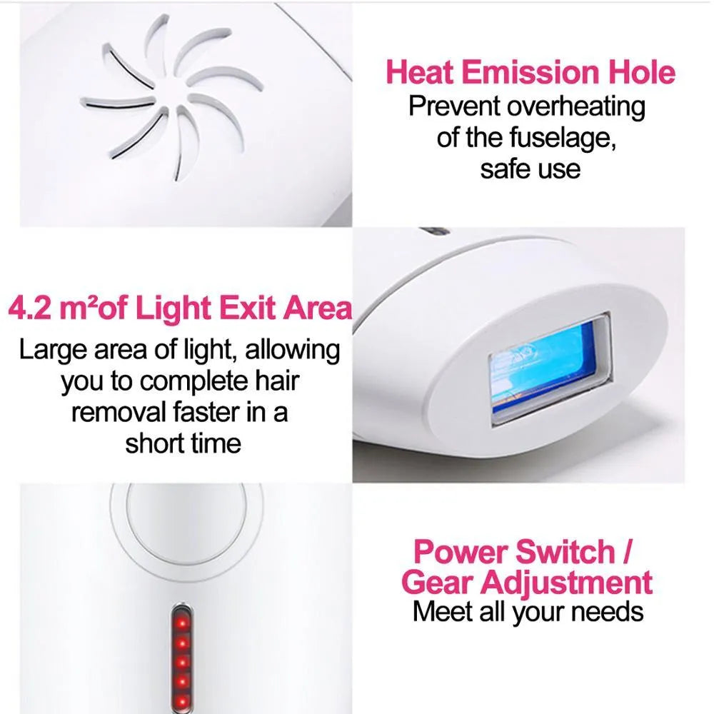 White home laser hair removal instrument with 5 energy gear settings and compact handheld design