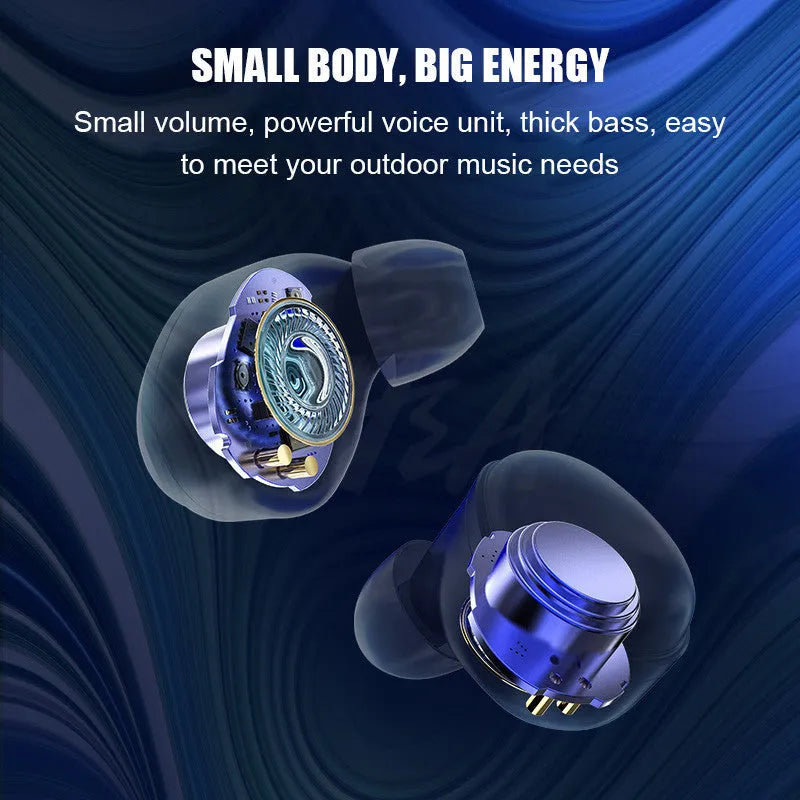 Black Bluetooth headset with charging case showing 8-hour call time and 100-hour standby specifications