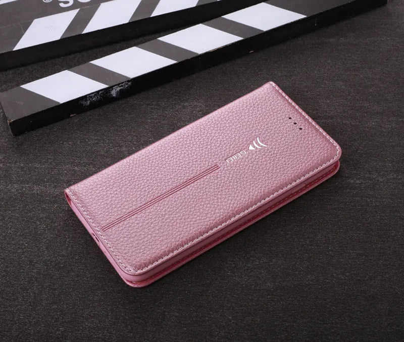 iPhone wallet phone case with PU leather construction showing card storage compartment